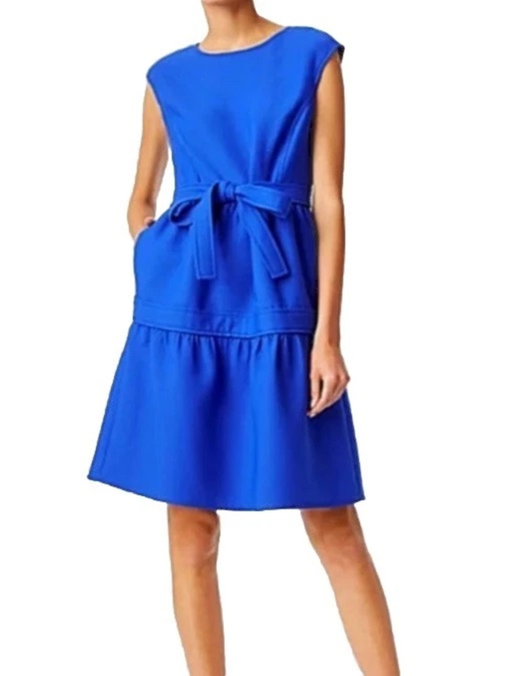 Tory Burch Cobalt Blue Cap-Sleeve Belted Midi Dress Size 6